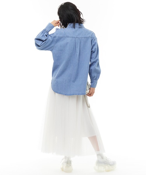 Narcissus(ナルシス)の「【Narcissus】デニムフリルシャツ(シャツ/ブラウス・レディース・ダークブルー/ライトブルー・FREE)」の4枚目の写真