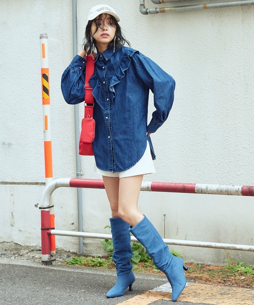 Narcissus(ナルシス)の「【Narcissus】デニムフリルシャツ(シャツ/ブラウス・レディース・ダークブルー/ライトブルー・FREE)」の5枚目の写真