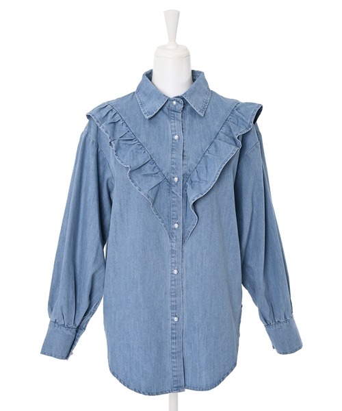 Narcissus(ナルシス)の「【Narcissus】デニムフリルシャツ(シャツ/ブラウス・レディース・ダークブルー/ライトブルー・FREE)」の7枚目の写真
