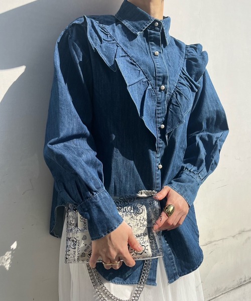 Narcissus(ナルシス)の「【Narcissus】デニムフリルシャツ(シャツ/ブラウス・レディース・ダークブルー/ライトブルー・FREE)」の15枚目の写真