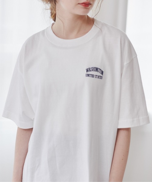 ANGIE（アンジー）の「ワンポイント 刺繍 ロゴ Tシャツ（半袖）（Tシャツ/カットソー・レディース・ネイビー/ロイヤルブルー/ホワイト/ブラック/ライトピンク/レッド/ホワイト×レッド/ホワイト系その他・X-LARGE/MEDIUM/LARGE/SMALL）」の9枚目の写真