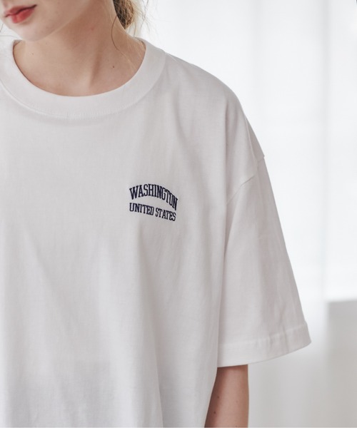 ANGIE（アンジー）の「ワンポイント 刺繍 ロゴ Tシャツ（半袖）（Tシャツ/カットソー・レディース・ネイビー/ロイヤルブルー/ホワイト/ブラック/ライトピンク/レッド/ホワイト×レッド/ホワイト系その他・X-LARGE/MEDIUM/LARGE/SMALL）」の10枚目の写真