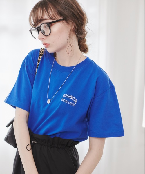 ANGIE（アンジー）の「ワンポイント 刺繍 ロゴ Tシャツ（半袖）（Tシャツ/カットソー・レディース・ネイビー/ロイヤルブルー/ホワイト/ブラック/ライトピンク/レッド/ホワイト×レッド/ホワイト系その他・X-LARGE/MEDIUM/LARGE/SMALL）」の22枚目の写真