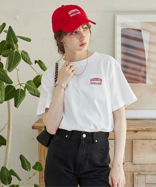 ANGIE（アンジー）の「ワンポイント 刺繍 ロゴ Tシャツ（半袖）（Tシャツ/カットソー・レディース・ネイビー/ロイヤルブルー/ホワイト/ブラック/ライトピンク/レッド/ホワイト×レッド/ホワイト系その他・X-LARGE/MEDIUM/LARGE/SMALL）」の19枚目の写真