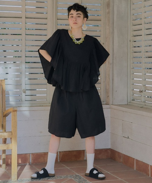 manana suerte(マニャーナスエルテ)の「短すぎない大人丈 コットンリネンショートパンツ(その他パンツ・レディース・イエロー/ブラック/ボルドー・FREE)」の8枚目の写真