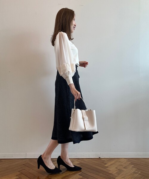 couture brooch（クチュールブローチ）の「◆【袖コンシャスな愛されトップス】チュールレース袖ニット（ニット/セーター・レディース・ベビーピンク/ブラック/アイボリー・38/42）」の12枚目の写真