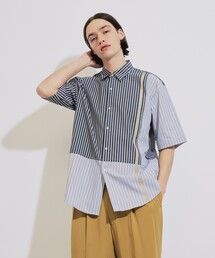 tk.TAKEO KIKUCHI | ストライプハーフ＆ハーフ半袖シャツ(シャツ/ブラウス)