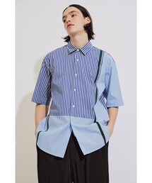 tk.TAKEO KIKUCHI | ストライプハーフ＆ハーフ半袖シャツ(シャツ/ブラウス)
