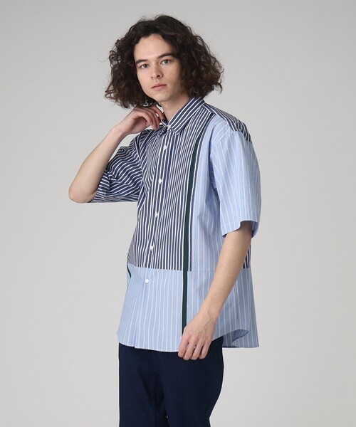 tk.TAKEO KIKUCHI（ティーケータケオキクチ）の「◆ストライプハーフ＆ハーフ半袖シャツ（シャツ/ブラウス・メンズ・ブルー系1/グレー系1・01/02/03）」の4枚目の写真