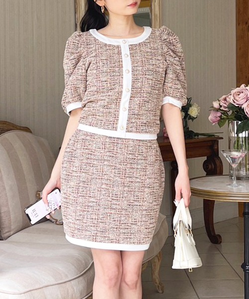 MIIA（ミーア）の「カットツイードパフスリーブトップス（Tシャツ/カットソー・レディース・オレンジ/ベージュ/ブラック・FREE）」の6枚目の写真