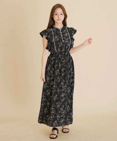 HEYUMM(ヘユム)の「フラワープリントフリルワンピース(ワンピース・レディース・ホワイト系その他/ブラック系その他・ONE/S)」の14枚目の写真