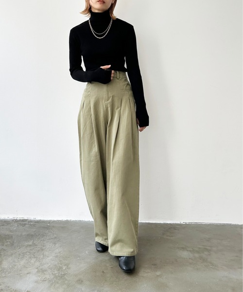 Meli rich（メリーリッチ）の「2タックツイルパンツ（チノパンツ・レディース・ベージュ/アイボリー/カーキ/ブラック・FREE）」の4枚目の写真