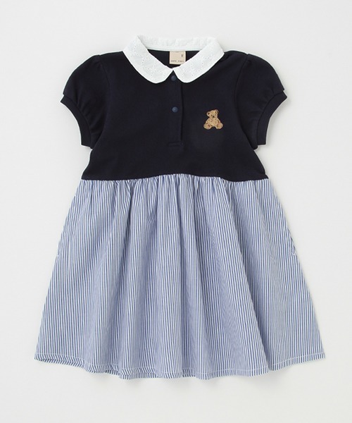 petit main（プティマイン）の「【リンク】ポロ切替えワンピース(キッズ)（ワンピース・キッズ・オフホワイト/ネイビー・130cm/100cm/80ｃｍ/90cm/110cm/120cm）」の2枚目の写真