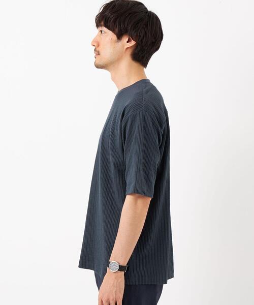 green label relaxing（グリーンレーベルリラクシング）の「サッカー ストライプ クルーネック Tシャツ -吸水速乾-（Tシャツ/カットソー・メンズ・ライトグレー/ライトブルー/ネイビー・S/M/L/XL）」の10枚目の写真