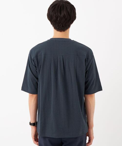 green label relaxing（グリーンレーベルリラクシング）の「サッカー ストライプ クルーネック Tシャツ -吸水速乾-（Tシャツ/カットソー・メンズ・ライトグレー/ライトブルー/ネイビー・S/M/L/XL）」の12枚目の写真