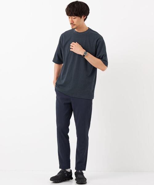 green label relaxing（グリーンレーベルリラクシング）の「サッカー ストライプ クルーネック Tシャツ -吸水速乾-（Tシャツ/カットソー・メンズ・ライトグレー/ライトブルー/ネイビー・S/M/L/XL）」の5枚目の写真