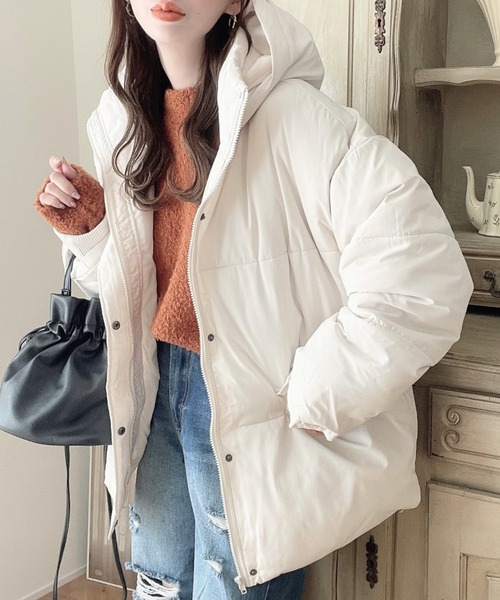 moment+(モーメントプラス)の「ファイバーダウン袖リブフードブルゾン(ダウンジャケット/コート・レディース・ブラック/ベージュ/アイボリー/グレー・M/L)」の9枚目の写真