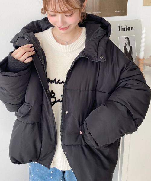 セール】ファイバーダウン袖リブフードブルゾン（ダウンジャケット