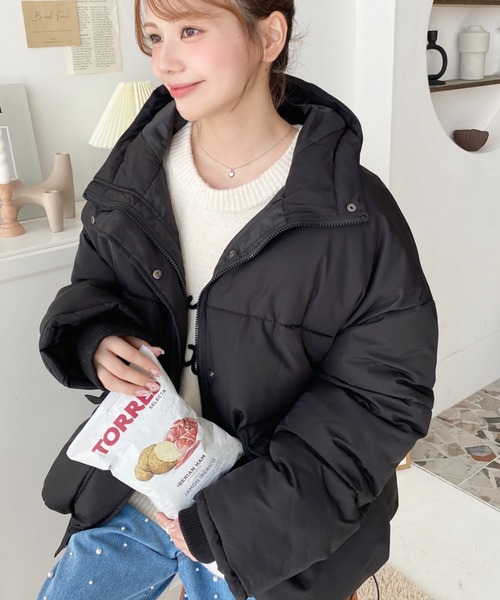 moment+(モーメントプラス)の「ファイバーダウン袖リブフードブルゾン(ダウンジャケット/コート・レディース・ブラック/ベージュ/アイボリー/グレー・M/L)」の16枚目の写真