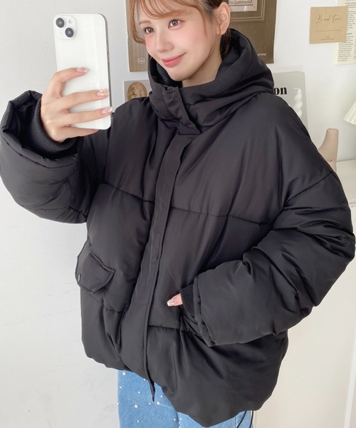 セール】ファイバーダウン袖リブフードブルゾン（ダウンジャケット