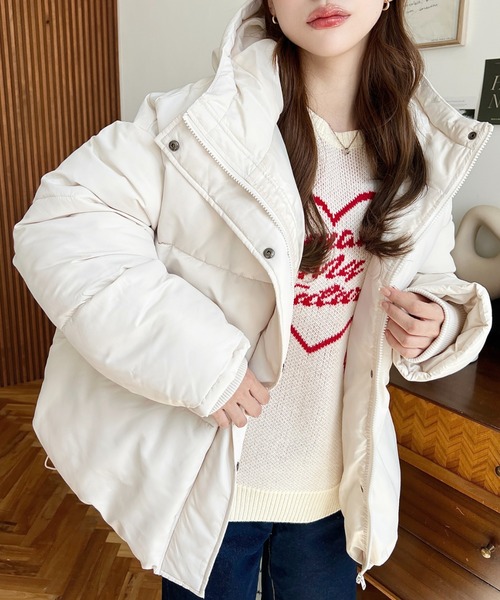 セール】ファイバーダウン袖リブフードブルゾン（ダウンジャケット