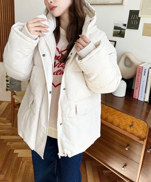 moment+(モーメントプラス)の「ファイバーダウン袖リブフードブルゾン(ダウンジャケット/コート・レディース・ブラック/ベージュ/アイボリー/グレー・M/L)」の13枚目の写真