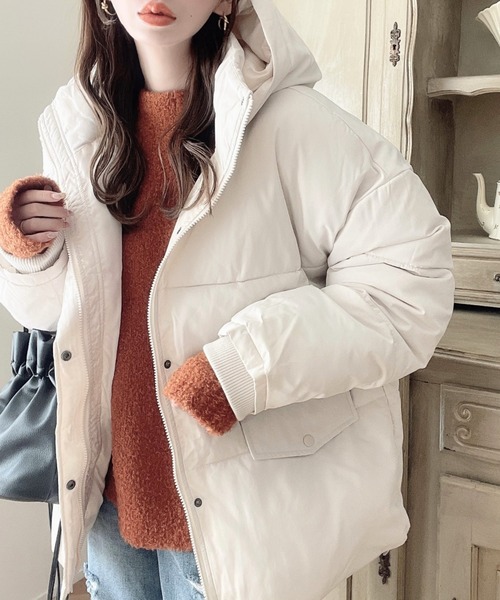 moment+(モーメントプラス)の「ファイバーダウン袖リブフードブルゾン(ダウンジャケット/コート・レディース・ブラック/ベージュ/アイボリー/グレー・M/L)」の5枚目の写真