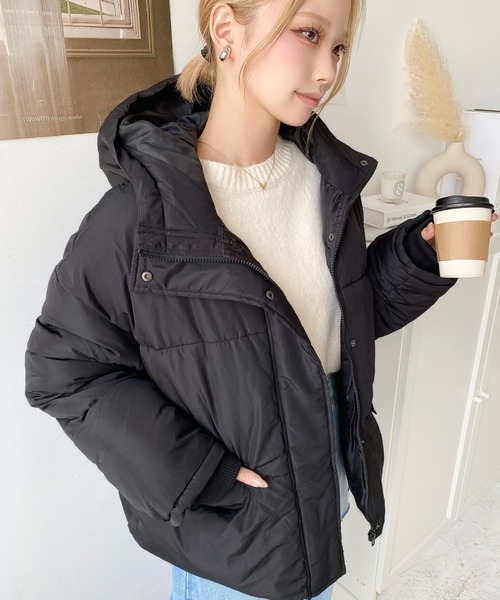 セール】ファイバーダウン袖リブフードブルゾン（ダウンジャケット