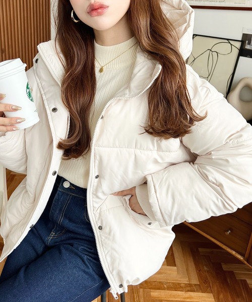 セール】ファイバーダウン袖リブフードブルゾン（ダウンジャケット