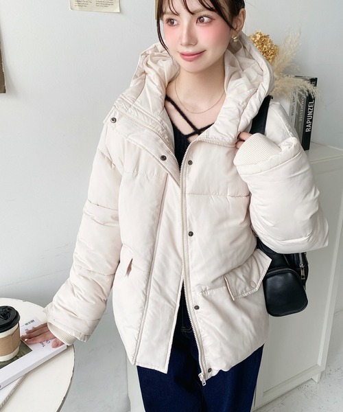 セール】ファイバーダウン袖リブフードブルゾン（ダウンジャケット