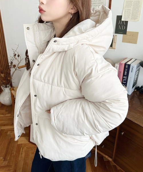 moment+(モーメントプラス)の「ファイバーダウン袖リブフードブルゾン(ダウンジャケット/コート・レディース・ブラック/ベージュ/アイボリー/グレー・M/L)」の7枚目の写真