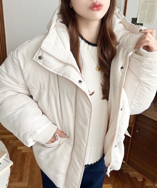 セール】ファイバーダウン袖リブフードブルゾン（ダウンジャケット