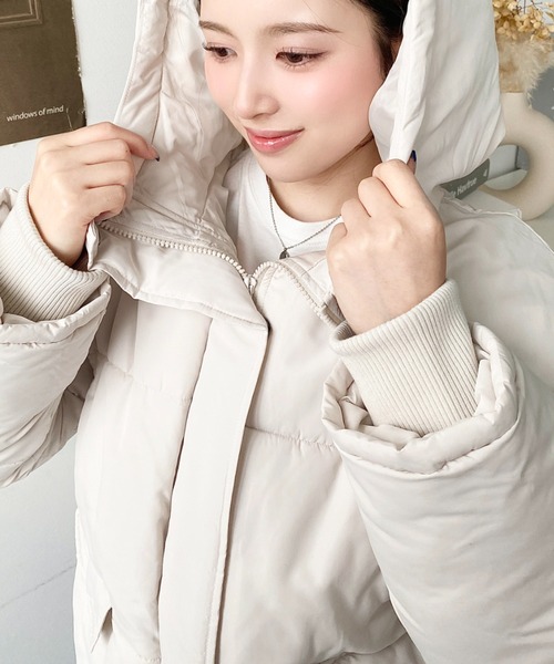 セール】ファイバーダウン袖リブフードブルゾン（ダウンジャケット