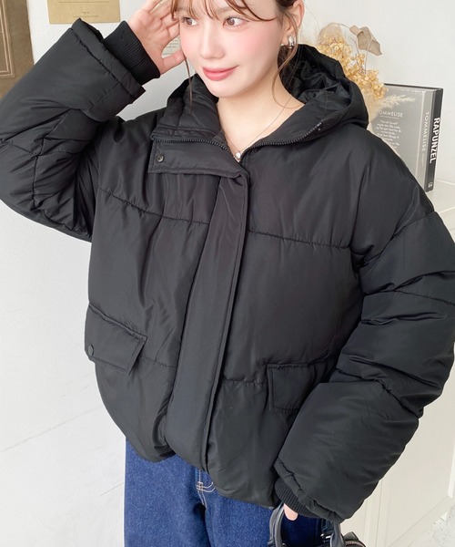 セール】ファイバーダウン袖リブフードブルゾン（ダウンジャケット