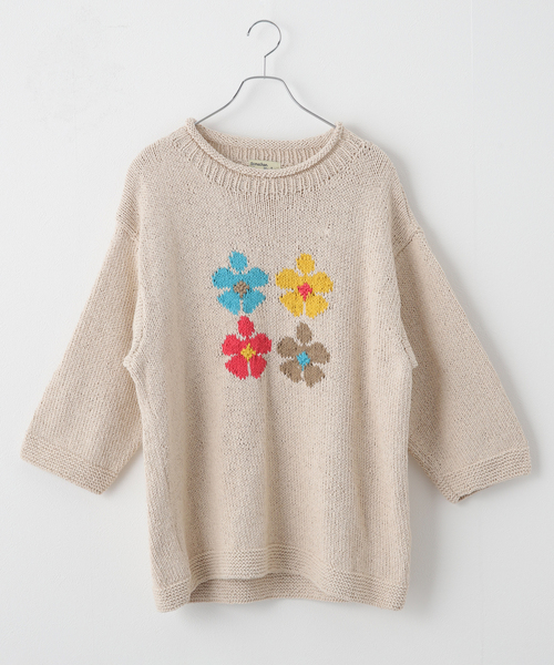 JOINT WORKS(ジョイントワークス)の「【MacMahon Knitting Mills / マクマホンニッティングミルズ】-4Flowers(ニット/セーター・メンズ・アイボリー/ブラック・FREE)」の3枚目の写真