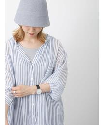 Samansa Mos2 blue | シアーストライプブラウス(シャツ/ブラウス)