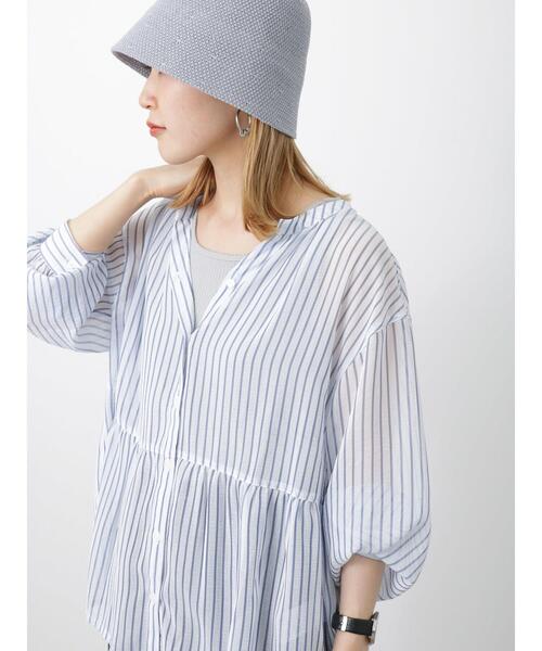 Samansa Mos2 blue（サマンサモスモスブルー）の「シアーストライプブラウス（シャツ/ブラウス・レディース・オフホワイト/ネイビー/モカ・ﾌﾘ-）」の18枚目の写真