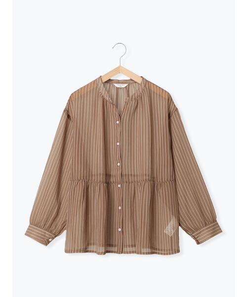 Samansa Mos2 blue（サマンサモスモスブルー）の「シアーストライプブラウス（シャツ/ブラウス・レディース・オフホワイト/ネイビー/モカ・ﾌﾘ-）」の11枚目の写真