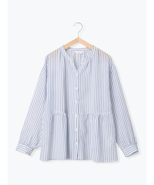 Samansa Mos2 blue（サマンサモスモスブルー）の「シアーストライプブラウス（シャツ/ブラウス・レディース・オフホワイト/ネイビー/モカ・ﾌﾘ-）」の10枚目の写真