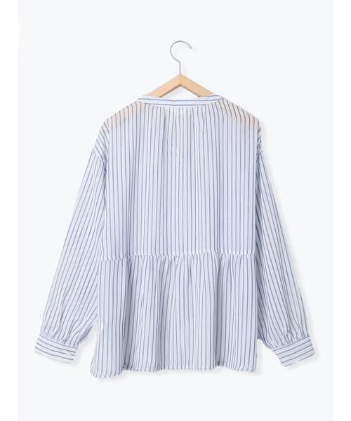 Samansa Mos2 blue（サマンサモスモスブルー）の「シアーストライプブラウス（シャツ/ブラウス・レディース・オフホワイト/ネイビー/モカ・ﾌﾘ-）」の9枚目の写真