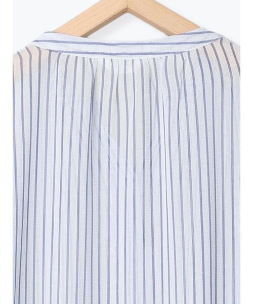 Samansa Mos2 blue（サマンサモスモスブルー）の「シアーストライプブラウス（シャツ/ブラウス・レディース・オフホワイト/ネイビー/モカ・ﾌﾘ-）」の5枚目の写真