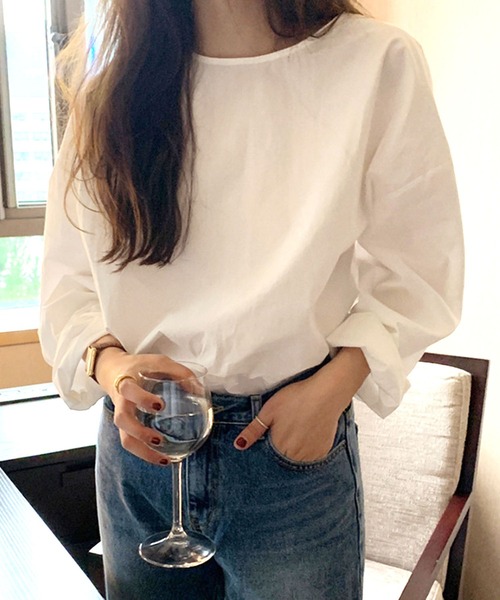 Dewlily(デューリリー)の「ラウンドネックブラウス(シャツ/ブラウス・レディース・オレンジ/ホワイト・L/XL/M)」の2枚目の写真