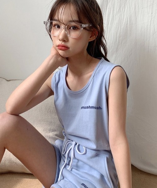muahmuah(ムーアムーア)の「A'GEM/9 × .kom『muah muah/ムーアムーア』 STANDARD GRAPHIC SLEEVELESS/スタンダード グラフィック スリーブレス カットソー(Tシャツ/カットソー・レディース・ライトブルー/ブラック/グレー/アイボリー・FREE)」の7枚目の写真