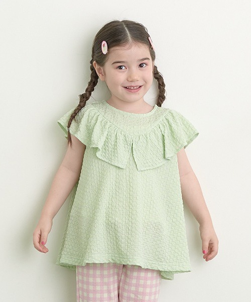 Lycee mine（リセマイン）の「フリルがかわいいぽこぽこチュニック（タンクトップ・キッズ・ブラック/ミント/ラベンダー/ベビーピンク・100cm/110cm/120cm/130cm/140cm/150cm）」の3枚目の写真
