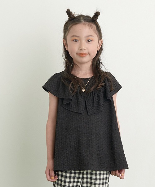 Lycee mine（リセマイン）の「フリルがかわいいぽこぽこチュニック（タンクトップ・キッズ・ブラック/ミント/ラベンダー/ベビーピンク・100cm/110cm/120cm/130cm/140cm/150cm）」の2枚目の写真