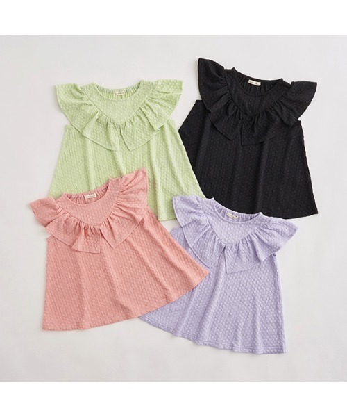 Lycee mine（リセマイン）の「フリルがかわいいぽこぽこチュニック（タンクトップ・キッズ・ブラック/ミント/ラベンダー/ベビーピンク・100cm/110cm/120cm/130cm/140cm/150cm）」の11枚目の写真