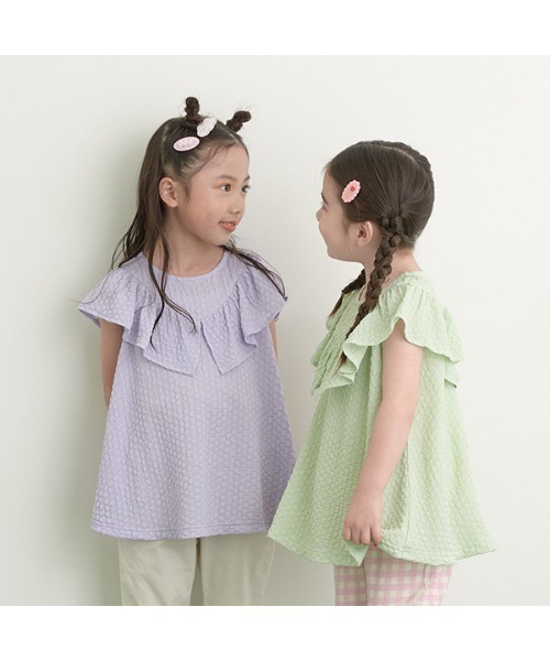 Lycee mine（リセマイン）の「フリルがかわいいぽこぽこチュニック（タンクトップ・キッズ・ブラック/ミント/ラベンダー/ベビーピンク・100cm/110cm/120cm/130cm/140cm/150cm）」の10枚目の写真