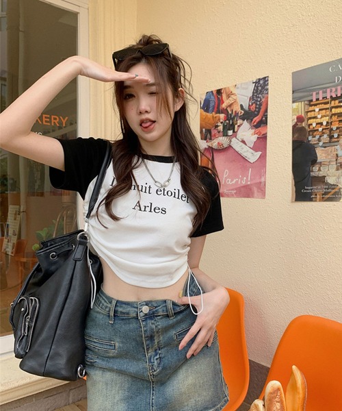 GLAMOROUS JANE（グラマラスジェーン）の「ラグラン配色サイドシャーリンクロゴTシャツ（Tシャツ/カットソー・レディース・ホワイト/ピンク・FREE）」の3枚目の写真