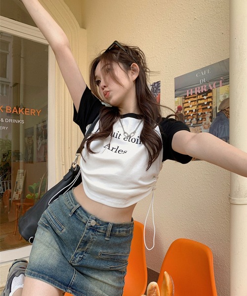 GLAMOROUS JANE（グラマラスジェーン）の「ラグラン配色サイドシャーリンクロゴTシャツ（Tシャツ/カットソー・レディース・ホワイト/ピンク・FREE）」の9枚目の写真