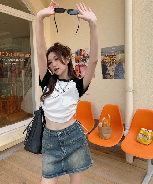 GLAMOROUS JANE（グラマラスジェーン）の「ラグラン配色サイドシャーリンクロゴTシャツ（Tシャツ/カットソー・レディース・ホワイト/ピンク・FREE）」の10枚目の写真